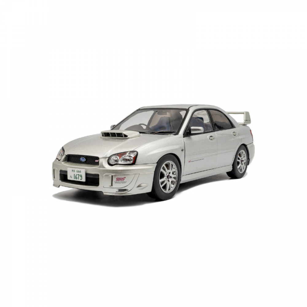 Macheta Subaru Impreza WRX STI Premium Silver Effect 2003 scara 1:18 Solido