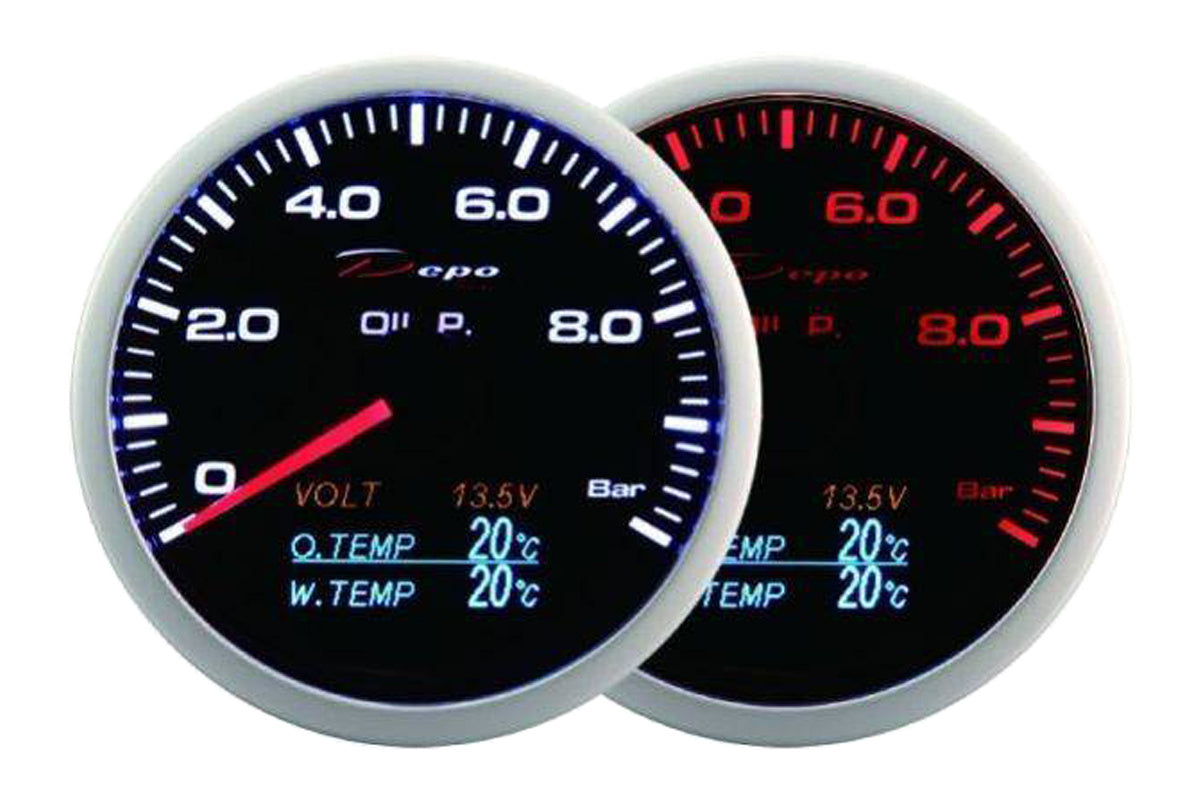 Ceas 4 in 1 Depo Racing 60 mm Presiune Ulei Temperatura Ulei si Apa Tensiune
