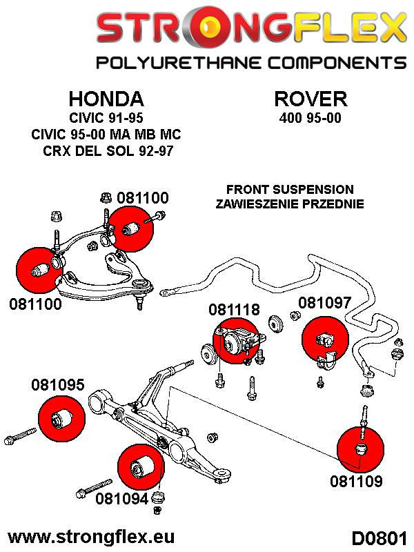 Schema montaj - Brat fata - bucsa interioara SPORT - poliuretan Strongflex - Honda Civic, Integra - 081095A