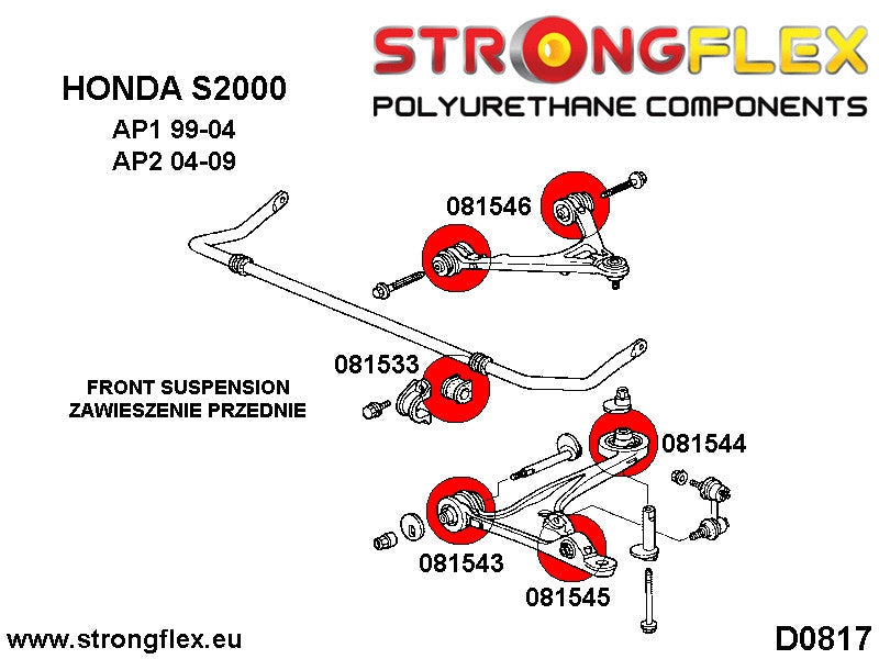 Schema montaj - Kit complet bucse poliuretan Strongflex pentru suspensie AP2 SPORT - Honda S2000 - 086154A