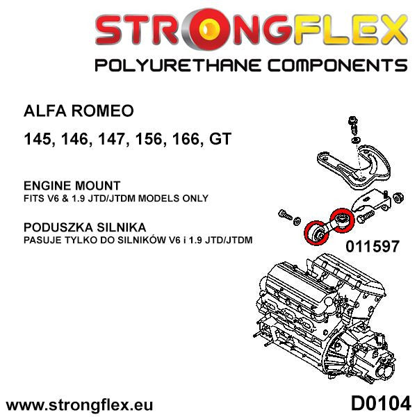 Schema montaj - Bucsa antibalans poliuretan Strongflex motor - Alfa Romeo 145 / 146, 147, 156, 166, GT - 011597B