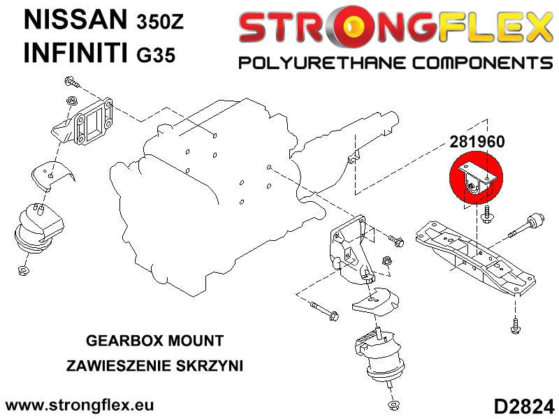Schema montaj - Insertie poliuretan Strongflex tampon cutie de vitezes - Nissan 350Z - 281960B