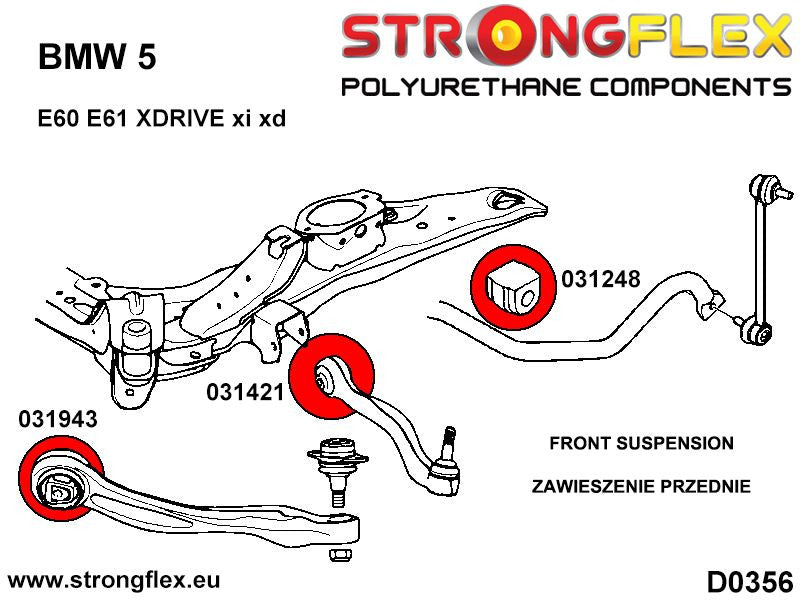 Schema montaj - Bucsa poliuretan Strongflex brat radius catre sasiu fata SPORT - BMW Seria 5 - 031943A