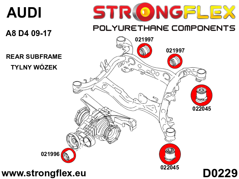 Schema montaj - Bucsa poliuretan Strongflex posterioara diferential spate - Audi A4 / S4 / RS4, A5 / S5 / RS5 / Porsche Macan - 021997B