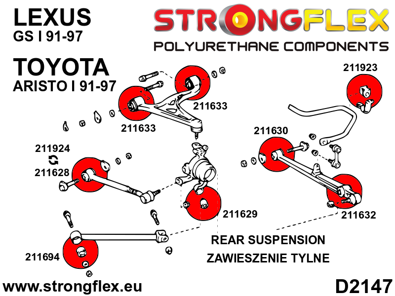 Schema montaj - Bucsa poliuretan Strongflex interioara brat bieleta spate 40mm SPORT - Toyota Supra - 211628A