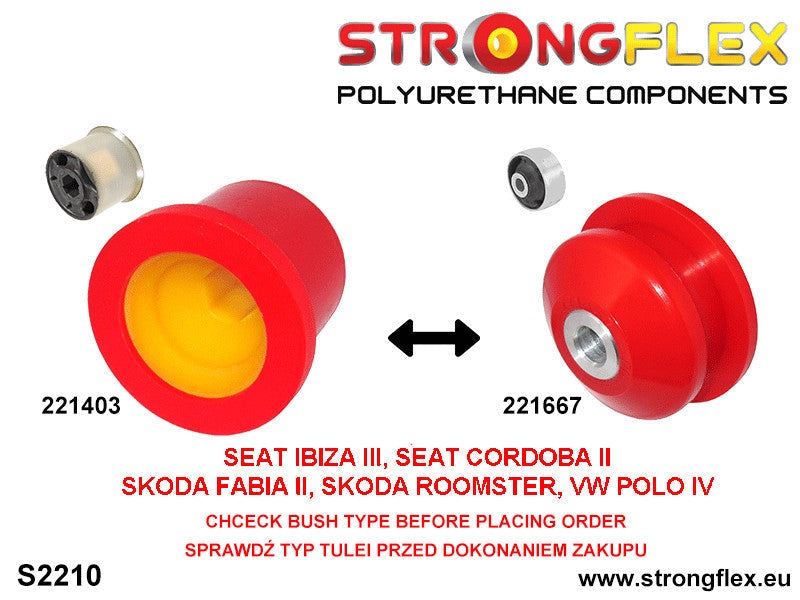 Schema montaj - Bucsa poliuretan Strongflex posterioara brat suspensie fata SPORT - Audi A3 / S3 / RS3, TT / TTS / TTRS / Seat Ibiza, Leon - 221403A