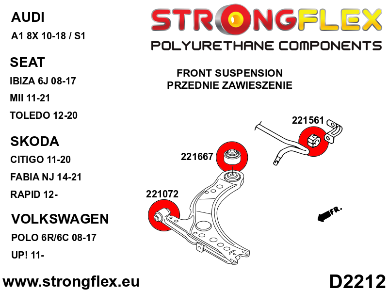 Schema montaj - Brat fata - bucsa spate SPORT - poliuretan Strongflex - Seat Ibiza / Volkswagen Polo - 221667A