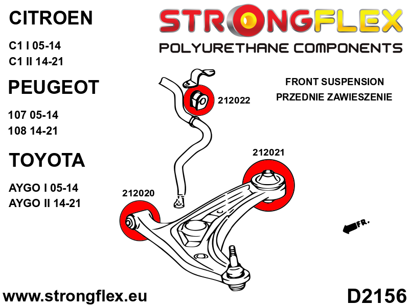 Schema montaj - Bucsa poliuretan Strongflex frontala brat suspensie fata 31mm - Toyota MR2, Yaris, Yaris Verso - 212020B