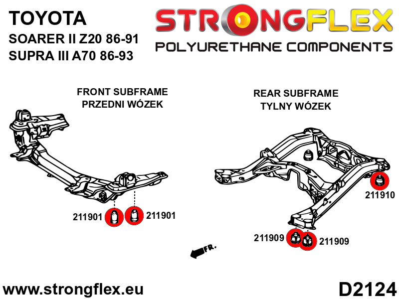 Schema montaj - Kit complet bucse poliuretan Strongflex pentru suspensie SPORT - Toyota Supra - 216236A