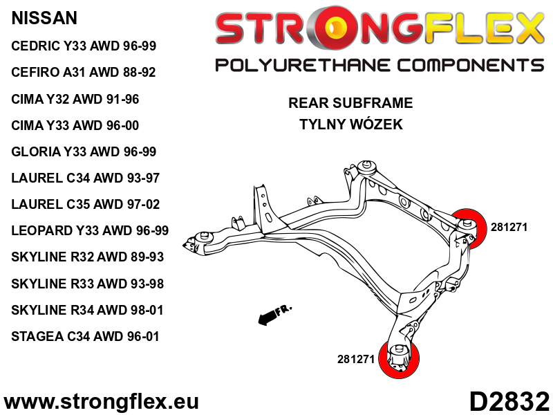 Schema montaj - Bucsa poliuretan Strongflex prindere punte spate AWD - Nissan Skyline - 281271B