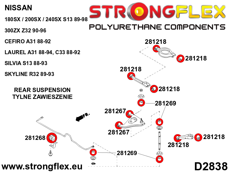 Schema montaj - Kit complet bucse poliuretan Strongflex pentru suspensie SPORT - Nissan Silvia / 200SX - 286084A