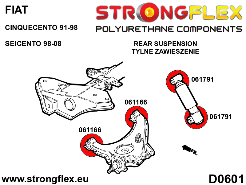 Schema montaj - Bucsa poliuretan Strongflex brat longitudinal spatees kit SPORT - Fiat Panda - 066038A