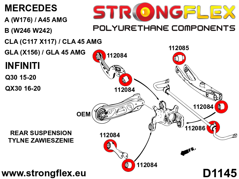 Kit complet bucse poliuretan Strongflex pentru poliuretan suspensie SPORT - Mercedes-Benz A-CLASS, Mercedes-Benz B-CLASS ... - 116291A