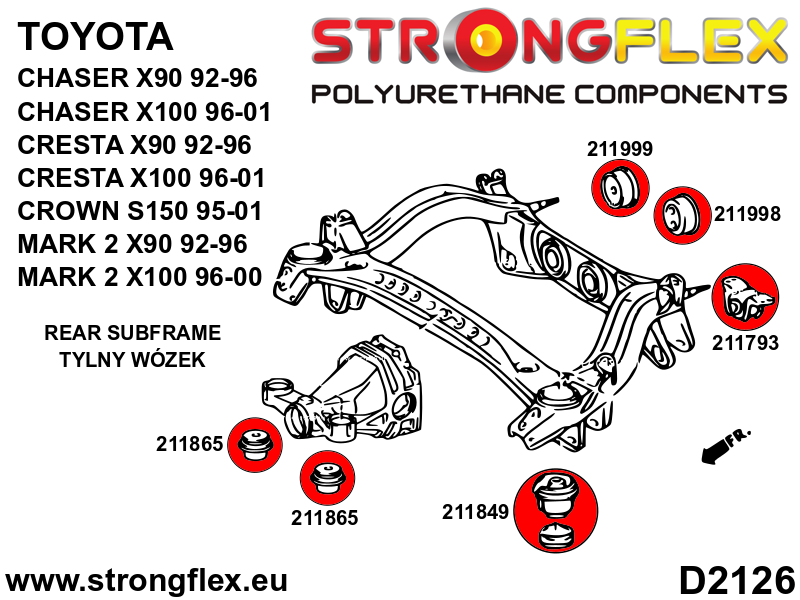 Schema montaj - Bucsa poliuretan Strongflex posterioara subcadru spate SPORT - Toyota Supra - 211793A
