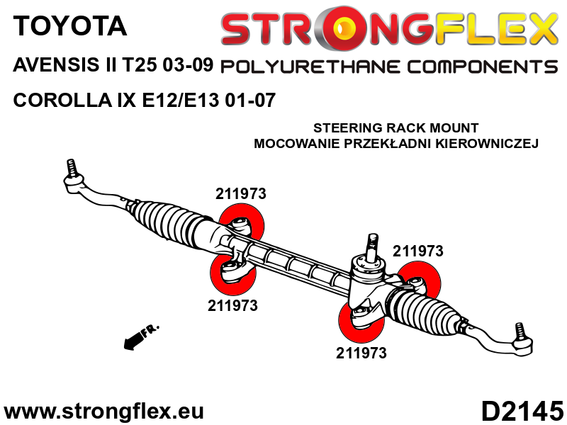 Schema montaj - Kit complet bucse poliuretan Strongflex pentru suspensie SPORT - Toyota Corolla - 216290A