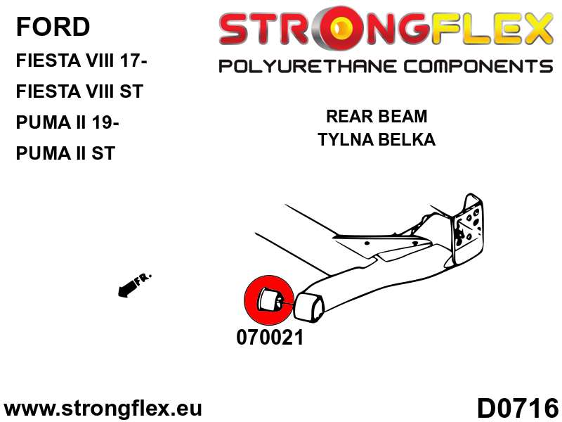 Schema montaj - Kit bucse poliuretan Strongflex suspensie fata si punte spate - Ford Fiesta, Puma - 076169B