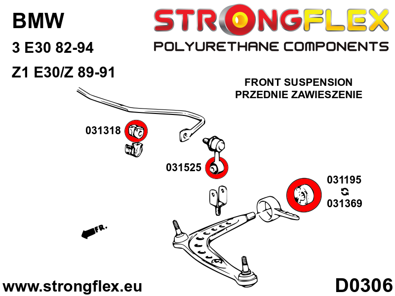 Schema montaj - Kit complet bucse poliuretan Strongflex pentru suspensie - BMW Z1 - 036121B