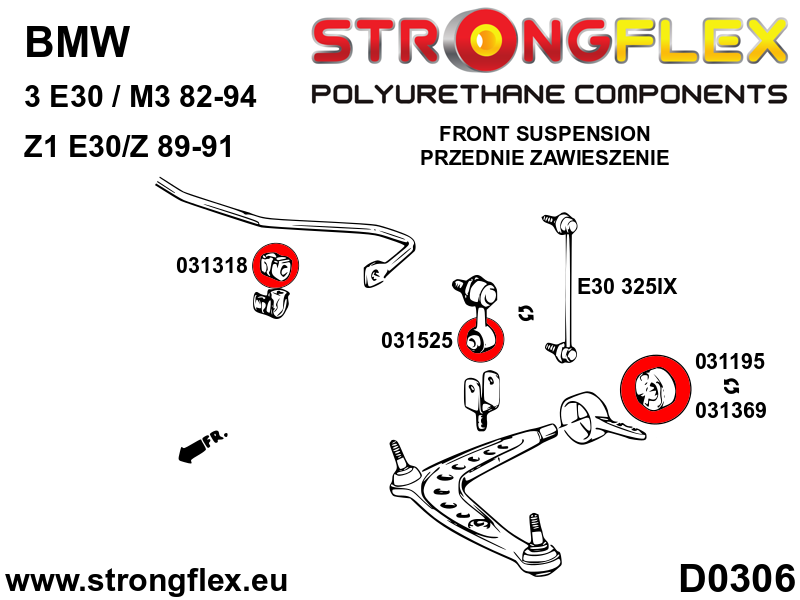 Schema montaj - Bucsa poliuretan Strongflex brat inferior fata - centric 60mm SPORT - BMW Seria 3, Z1, Z3 - 031195A