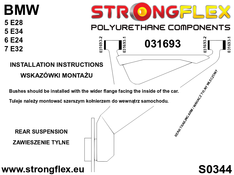 Schema montaj - Kit complet bucse poliuretan Strongflex pentru suspensie SPORT - BMW Seria 5 - 036173A