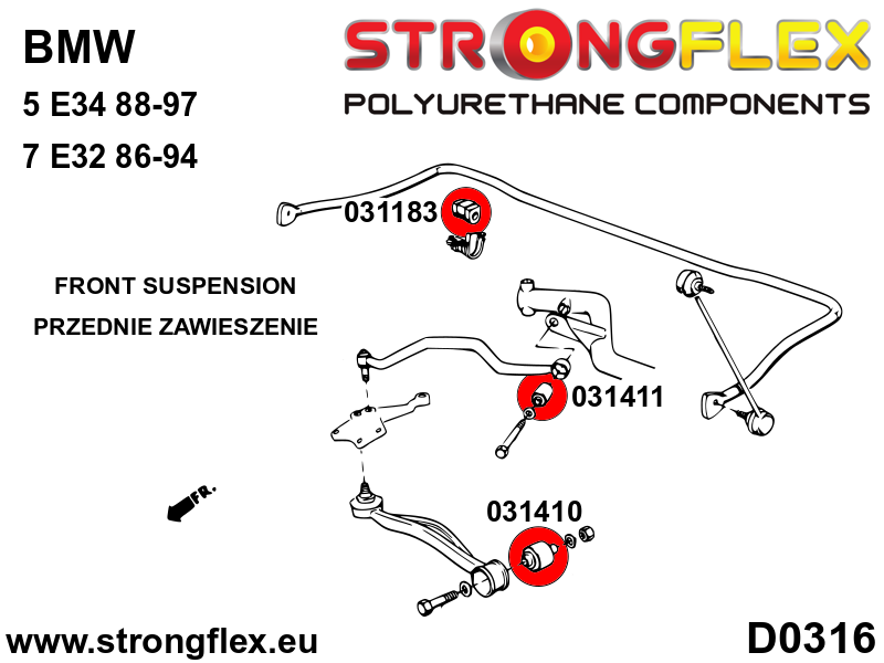 Schema montaj - Bucsa poliuretan Strongflex brat suspensie fata - posterioara - BMW Seria 5 - 031411B
