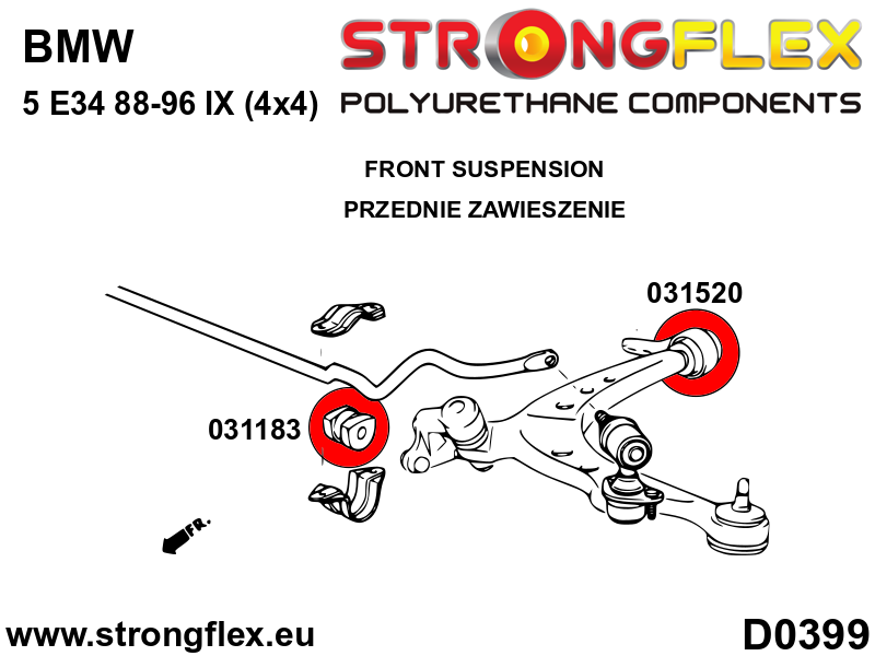 Schema montaj - Bucsa poliuretan Strongflex posterioara brat suspensie fata xi/xd/ix (4x4) SPORT - BMW Seria 3, Seria 5 - 031520A