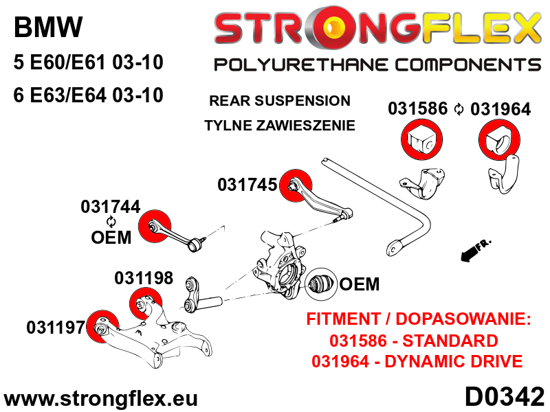 Schema montaj - Kit complet bucse poliuretan Strongflex pentru suspensie - BMW Seria 5, Seria 6 - 036248B