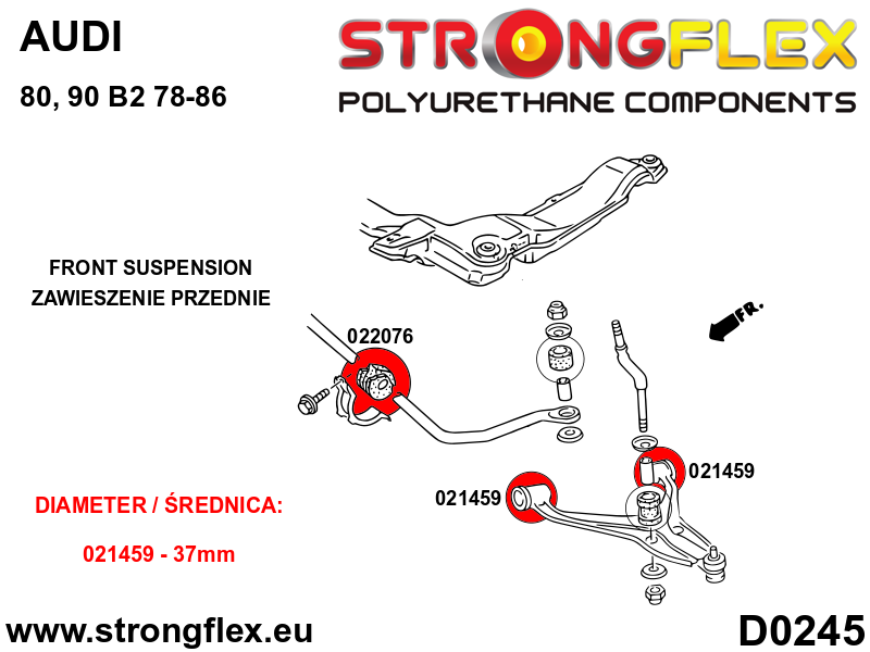 Schema montaj - Bucsa poliuretan Strongflex bara stabilizatoare fata - Audi 80 / 90 / S2 / RS2 - 022076B