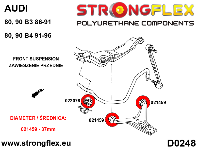 Schema montaj - Kit complet bucse poliuretan Strongflex pentru suspensie SPORT - Audi 80 / 90 / S2 / RS2 - 026287A