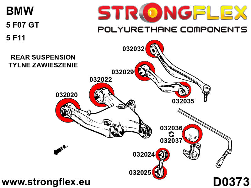Schema montaj - Brat superior spate - bucsa exterioara SPORT - poliuretan Strongflex - BMW Seria 5, Seria 6 - 032035A