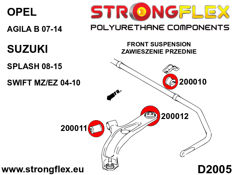 Schema montaj - Kit bucse poliuretan Strongflex suspensie fata SPORT - Suzuki Swift, Suzuki Splash ... - 206160A