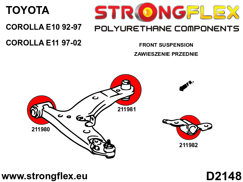 Schema montaj - Kit complet bucse poliuretan Strongflex pentru suspensie - Toyota Corolla - 216293B