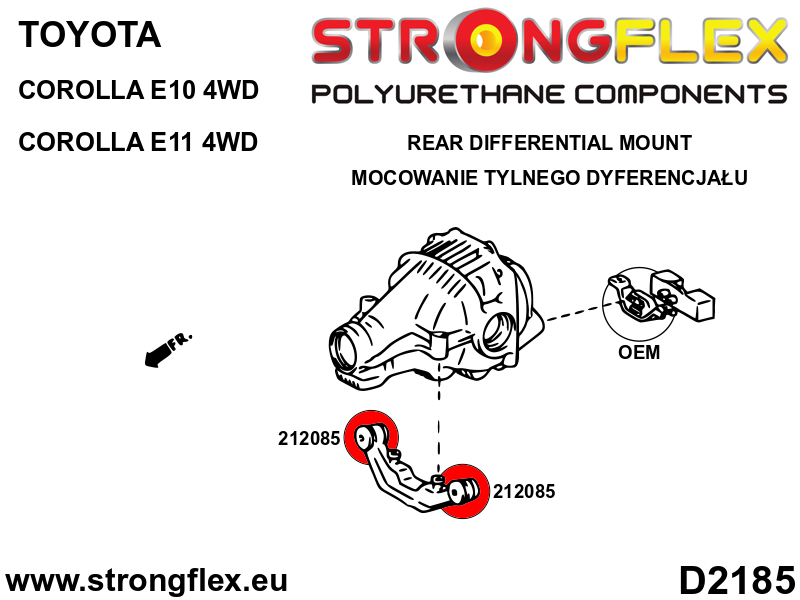 Schema montaj - Kit complet bucse poliuretan Strongflex pentru suspensie SPORT - Toyota Corolla - 216293A
