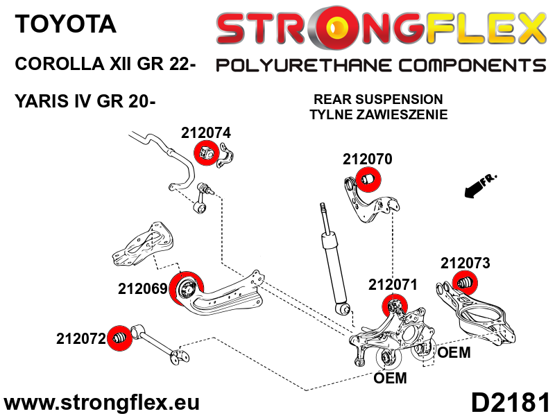 Schema montaj - Kit complet bucse poliuretan Strongflex pentru suspensie - Toyota Yaris - 216296B
