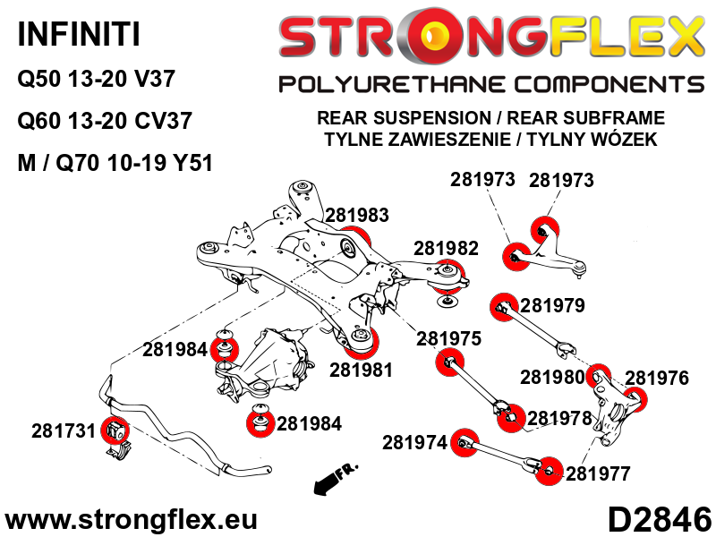 Schema montaj - Bucsa poliuretan Strongflex bara stabilizatoare spate - Nissan 350Z, 370Z - 281731B
