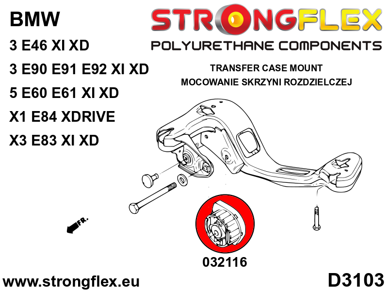 Schema montaj - Insertie poliuretan Strongflex bucsa cutie de transfer SPORT - BMW Seria 3, Seria 5 - 032116A