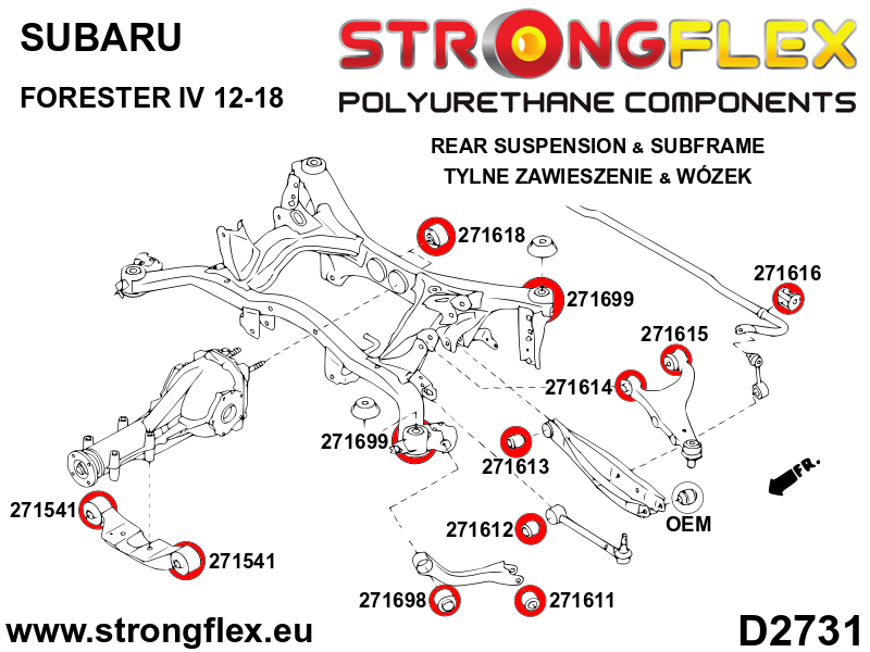 Schema montaj - Bucsa poliuretan Strongflex subcadru spate SPORT - Subaru BRZ, Forester / Toyota GT86 / GR86 - 271699A