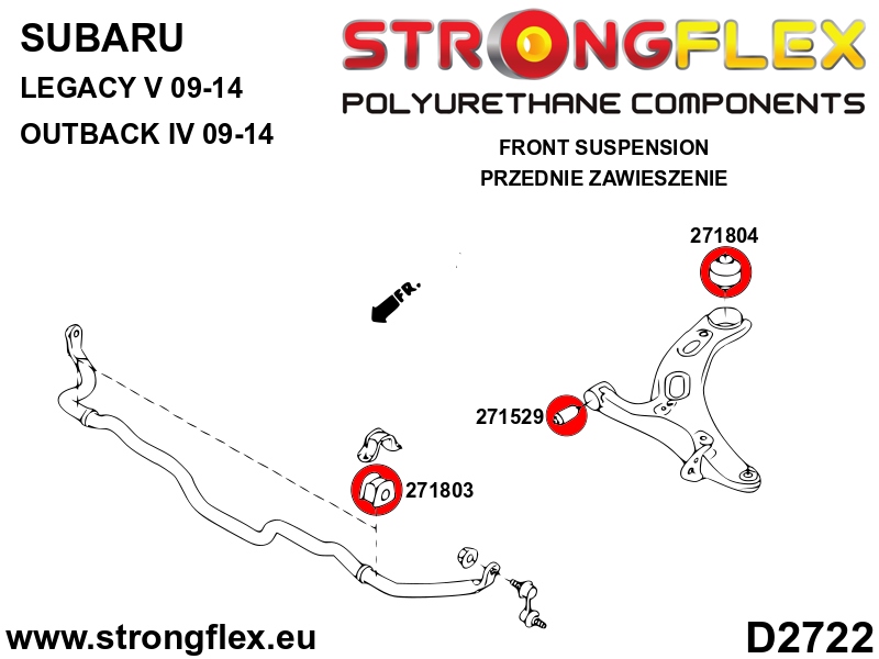 Schema montaj - Brat fata - bucsa fata SPORT - poliuretan Strongflex - Subaru Forester, Impreza, Legacy/Outback, WRX STI, XV / Crosstrek - 271529A