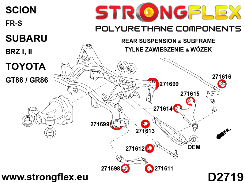 Schema montaj - Kit bucse poliuretan Strongflex subcadru spate - Subaru BRZ, Forester / Toyota GT86 / GR86 - 276243B