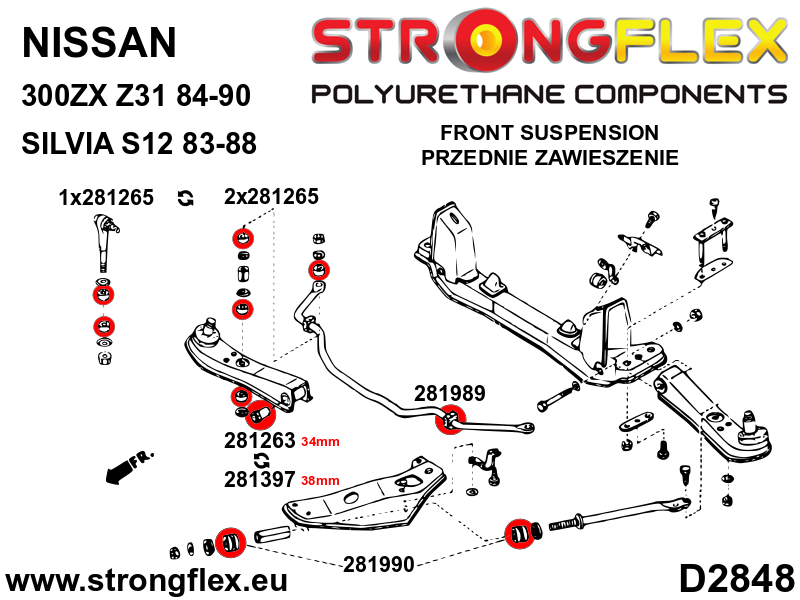 Schema montaj - Bucsa poliuretan Strongflex bara stabilizatoare fata SPORT - Nissan Silvia / 200SX - 281989A