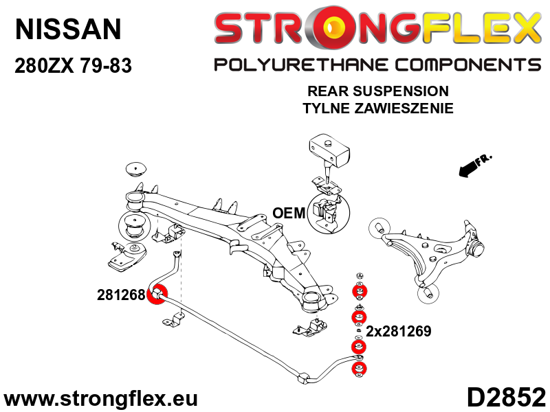 Schema montaj - Bucsa poliuretan Strongflex bieleta antiruliu spate SPORT - Nissan Silvia / 200SX, Skyline - 281269A