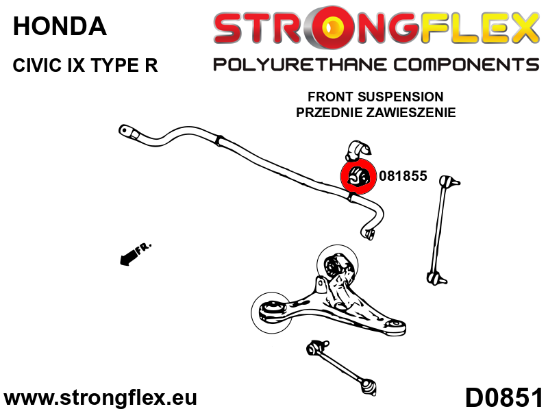 Schema montaj - Bucsa poliuretan Strongflex bara stabilizatoare fata - Honda Civic - 081855B