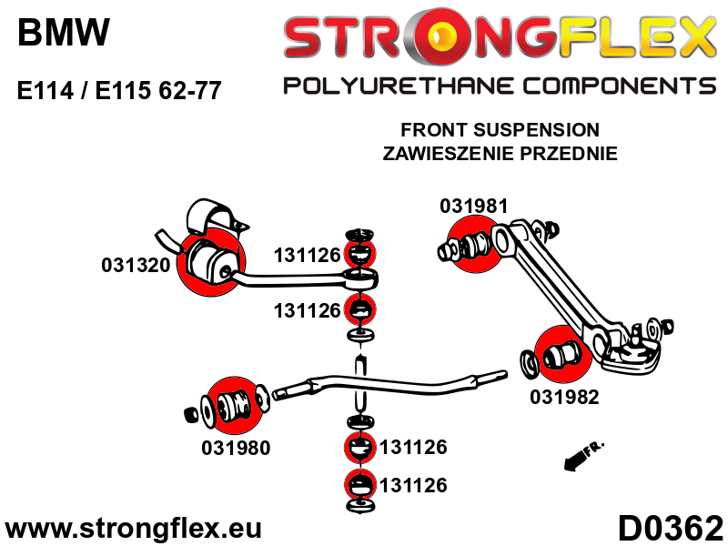 Schema montaj - Brat fata - bucsa exterioara - poliuretan Strongflex - BMW Seria 5, Seria 6 - 031982B