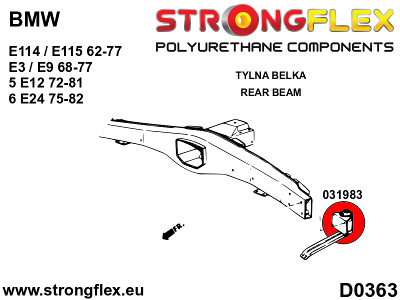 Schema montaj - Kit complet bucse poliuretan Strongflex pentru suspensie SPORT - BMW Seria 5, Seria 6 - 036134A