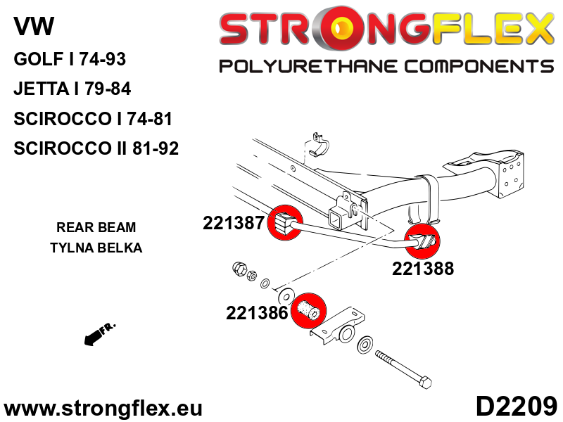 Schema montaj - Kit bucse poliuretan Strongflex suspensie fata si punte spate - Volkswagen Golf, Jetta, Scirocco - 226207B