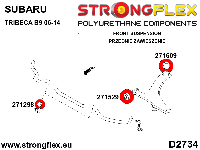 Schema montaj - Bucsa poliuretan Strongflex posterioara brat suspensie fata SPORT - Subaru Forester, Impreza, Legacy/Outback, XV / Crosstrek - 271609A