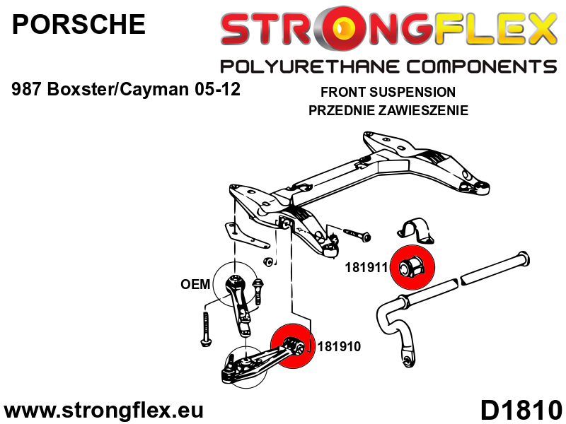 Schema montaj - Bucsa poliuretan Strongflex bara stabilizatoare fata SPORT - Porsche 911, Boxster / Cayman - 181911A