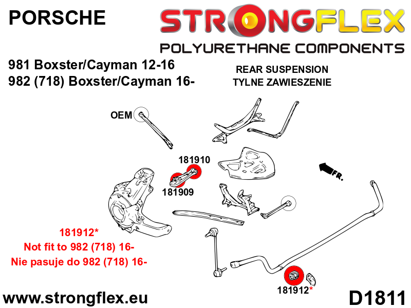 Schema montaj - Bucsa poliuretan Strongflex interioara brat suspensie SPORT - Porsche 911, Boxster / Cayman - 181910A