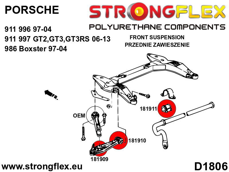 Schema montaj - Bucsa poliuretan Strongflex bara stabilizatoare fata SPORT - Porsche 911, Boxster / Cayman - 181911A