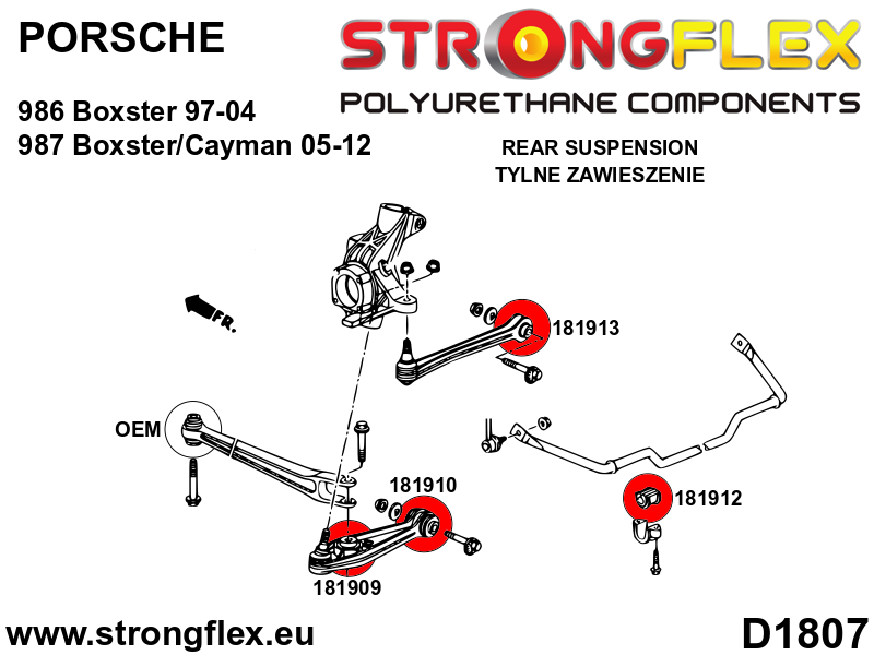 Schema montaj - Bucsa poliuretan Strongflex brat transversal spate SPORT - Porsche 911, Boxster / Cayman - 181913A
