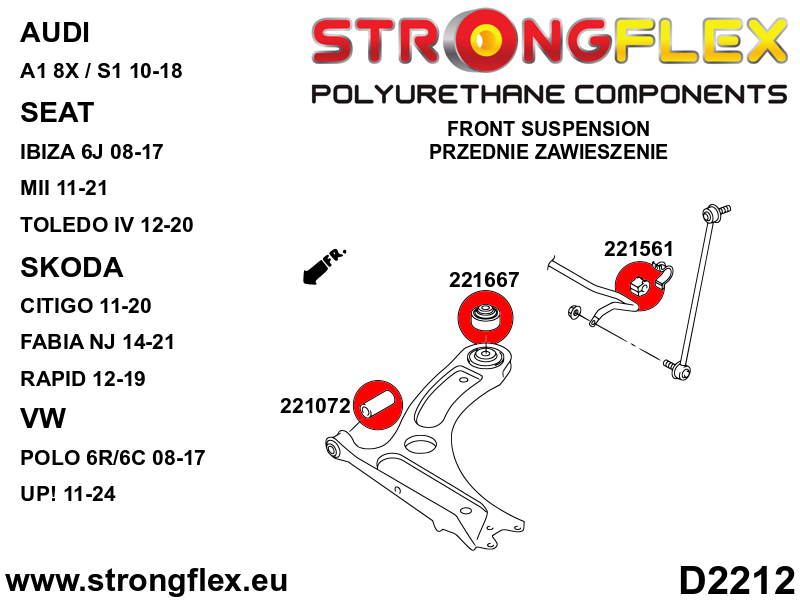 Schema montaj - Kit bucse poliuretan Strongflex suspensie fata si punte spate - Seat Ibiza / Volkswagen Polo - 226244B